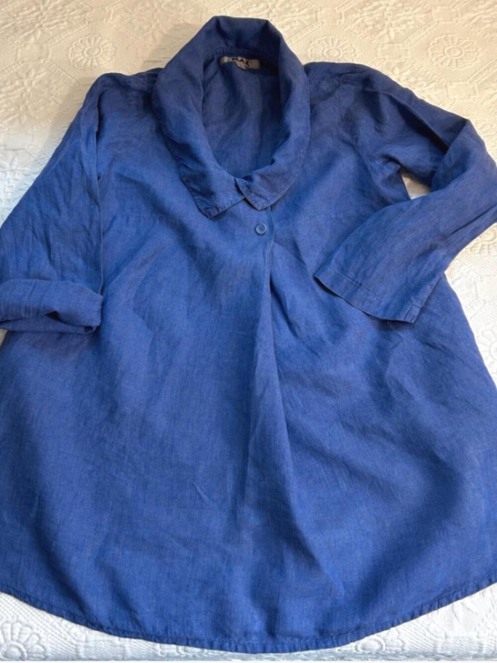 Flax Womens 100% Linen Top Size P royal Blue Long Sleeve Tunic